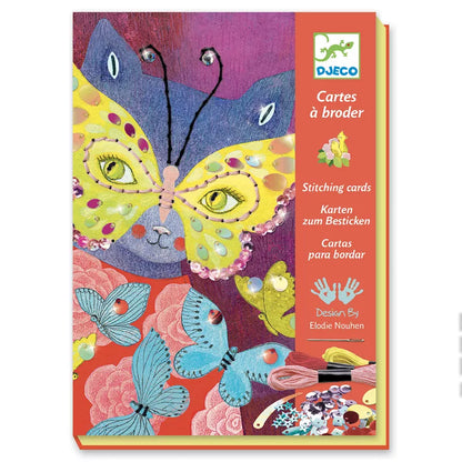 A Djeco Stitching Cards Elegant Carnival with a picture of a butterfly on it.