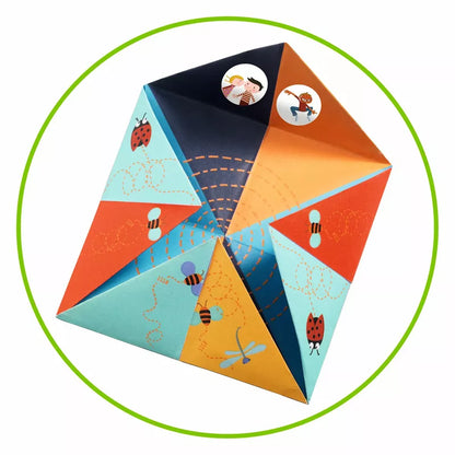 A colorful Djeco Origami Origami Bird game with an image of a ladybug.