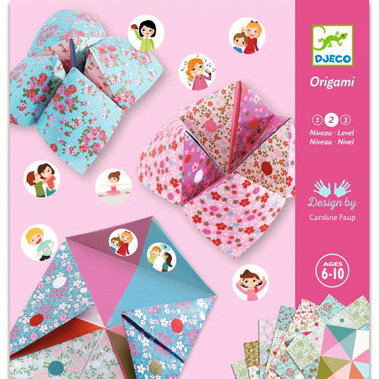 An Djeco Origami Fortune tellers with different designs.