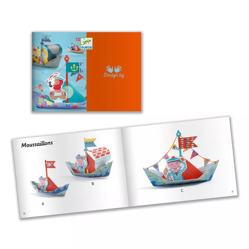 A Djeco Origami Floating Boats children's book with a picture of a boat.