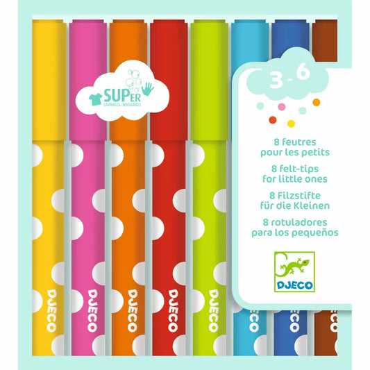 A set of Djeco Felt-tips 8 felt-tips for little ones with polka dots on them.