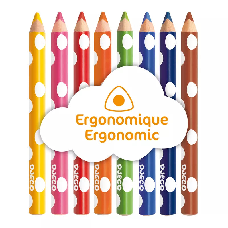 A set of Djeco crayons with the word egnomique, suitable for 18 months+.