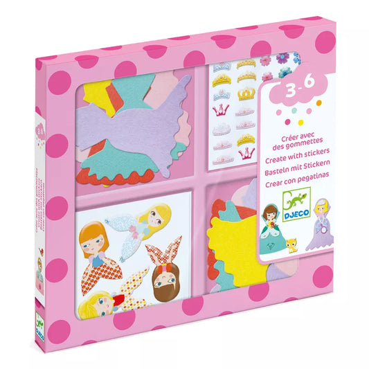 A pink Djeco Create with Stickers I love princesses box.