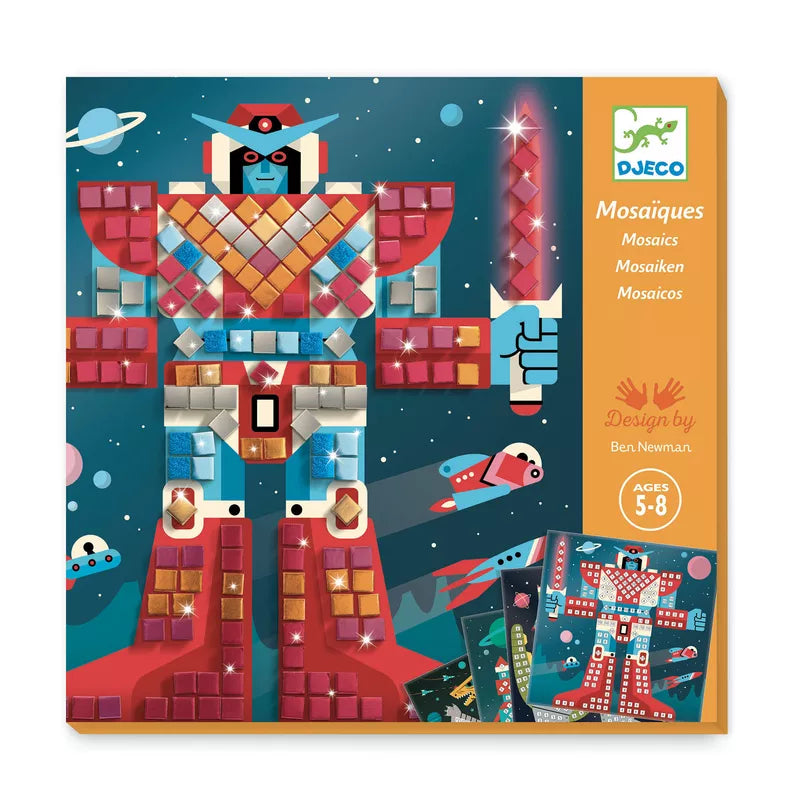 A Djeco Mosaics Space Battle kit with a picture of a robot on it.