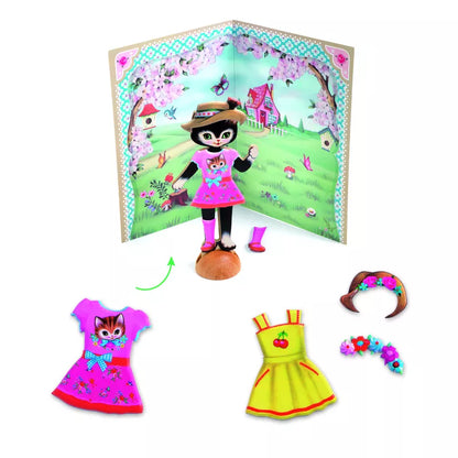 Description: The Djeco Collage Little Wardrobe with wooden cats and collage activity accessories.