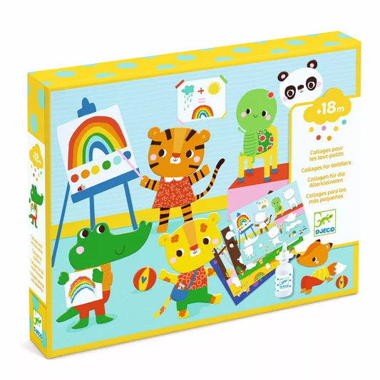 A box of Djeco Collages The Day children's toys with a picture of a tiger and other animals.