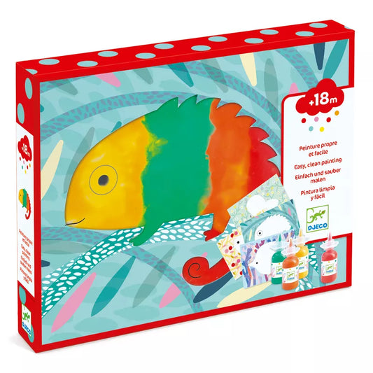 A box of Djeco Squirt and Spread Paint with a picture of a fish on it.