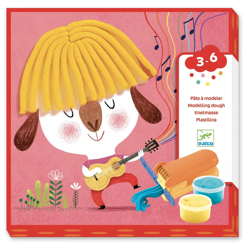 A Djeco children's book with a picture of a girl playing a guitar.