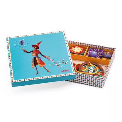 A Djeco box with a picture of a witch on it, containing 20 Magic Tricks.