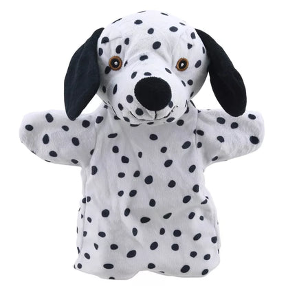 An ECO Puppet Buddies Dalmatian Hand Puppet on a white background.