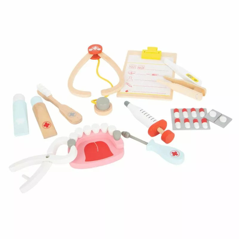 A Doctor and Dentist Set and Accessories with tools and a clipboard.
