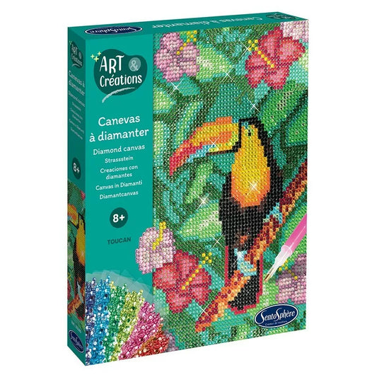 A Sentosphere Diamond Canvas Toucan with an image of a toucan on it.
