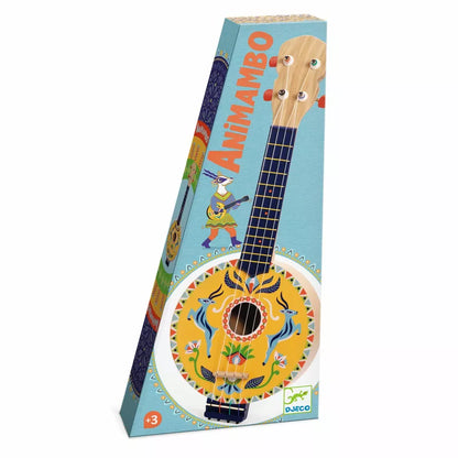 A box with a Djeco Animambo Banjo with a picture of an animal on it.