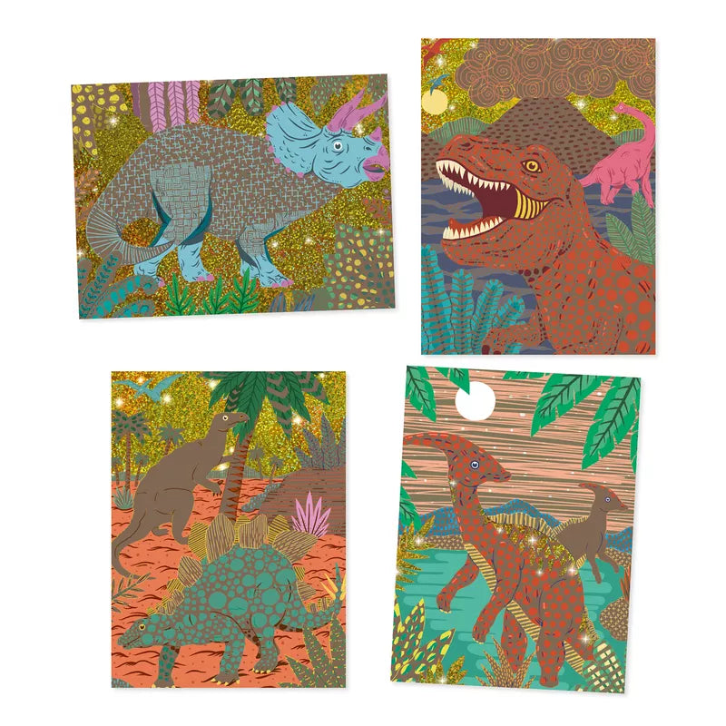 Four different Djeco Scratch Cards When dinosaurs reigned in a forest.