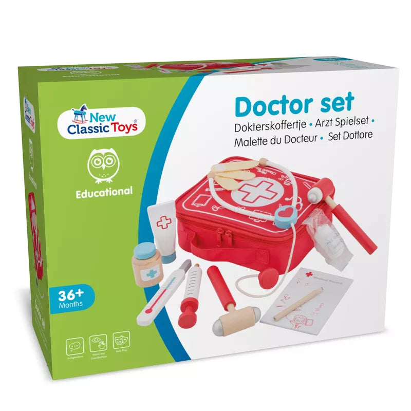 The New Classic Toys Doctor Set in a box with tools.