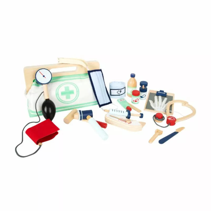 A Doctor's Bag with a stethoscope and other medical supplies.