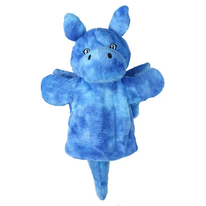 The ECO Puppet Buddies Blue Dragon Hand Puppet, made from recycled materials and featuring wings, big eyes, and a friendly expression, is displayed against a white background—perfect for inspiring imaginative play.