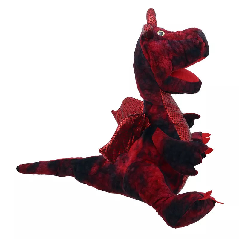 An Enchanted Red Dragon Hand Puppet on a white background.