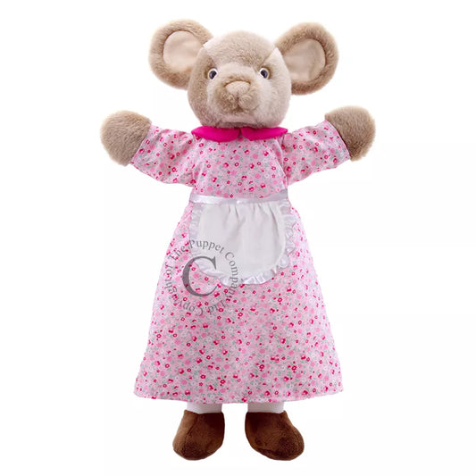 This Animal Puppet Mouse is a full bodied hand puppet with smart looking clothes .This mouse wears a pink dress with a white apron