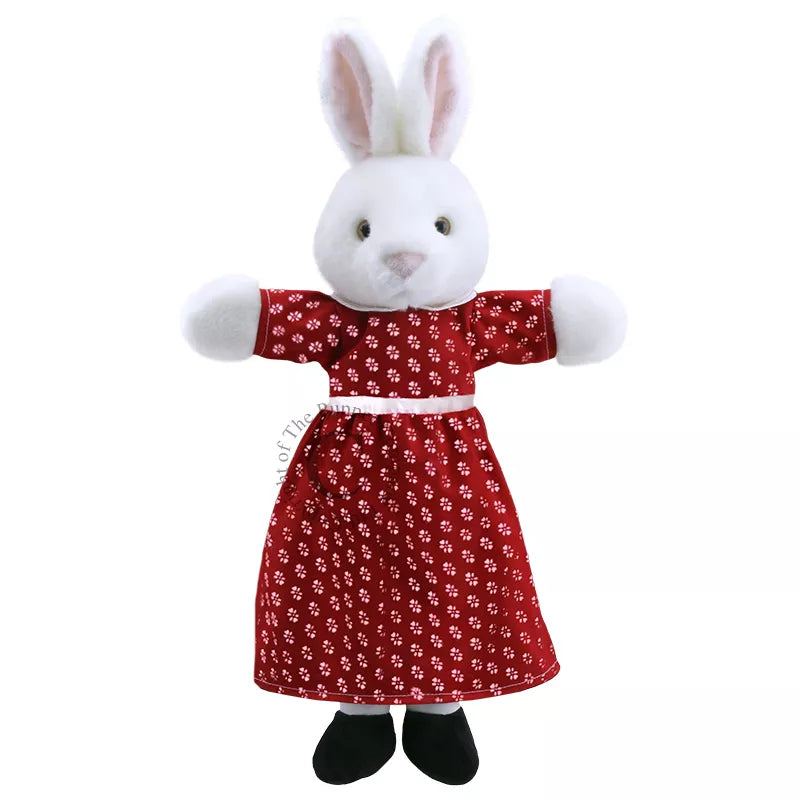 This Animal Puppet Mrs Rabbit is a full bodied hand puppet with smart looking clothes .This rabbit wears a red dotted dress.