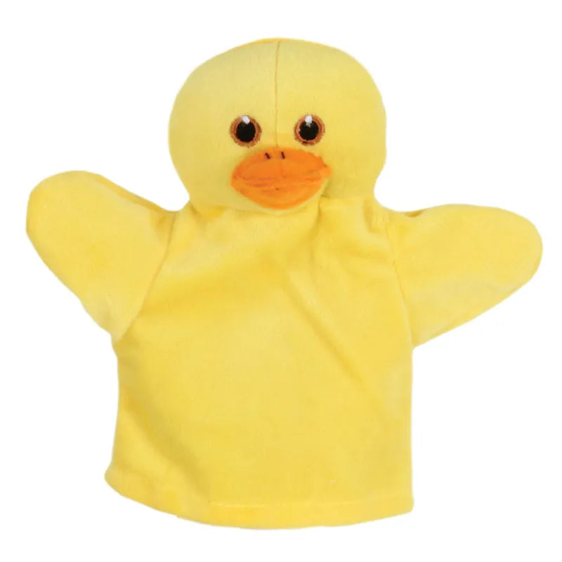 The Puppet Company My First Puppet Duck is a vibrant yellow hand puppet featuring outstretched wings and an orange beak, ideal for enhancing communication skills during story time. It is displayed against a plain white background.