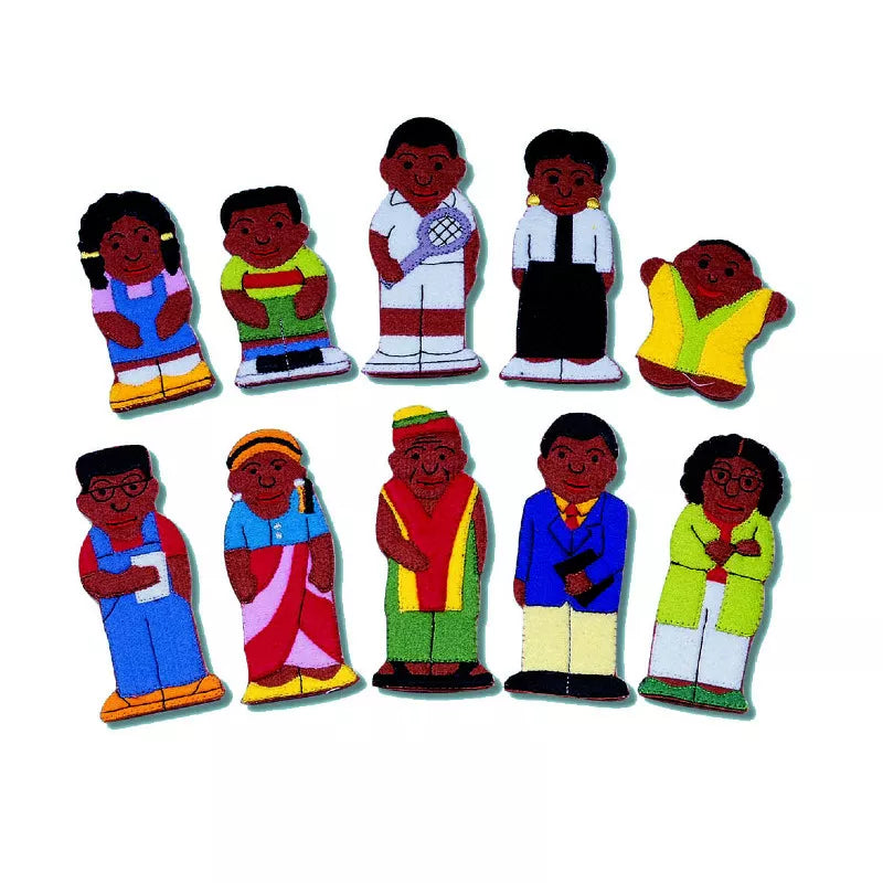 A group of Black Family & Friends Finger Puppets.
