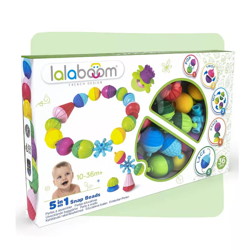 A box with Lalaboom Educational Beads and Accessories inside of it.