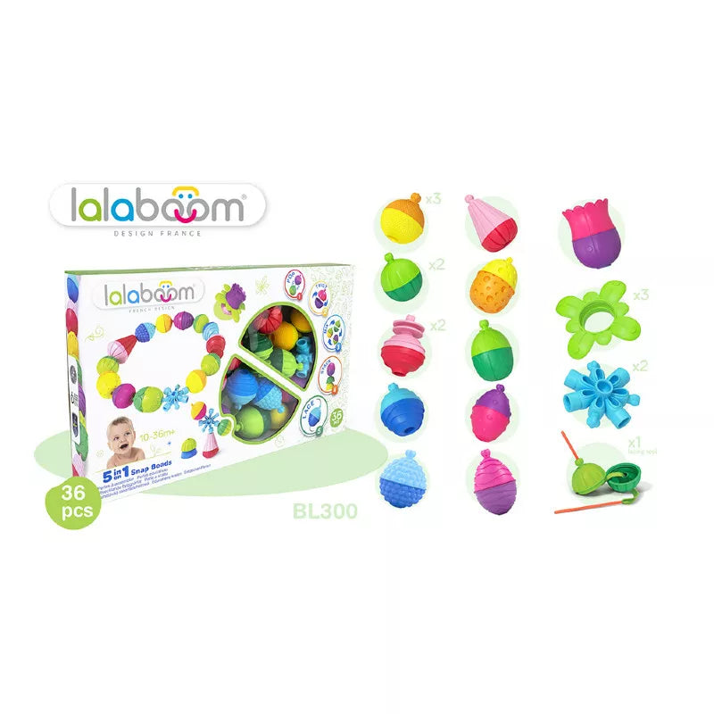 A box with Lalaboom Educational Beads and Accessories inside of it.