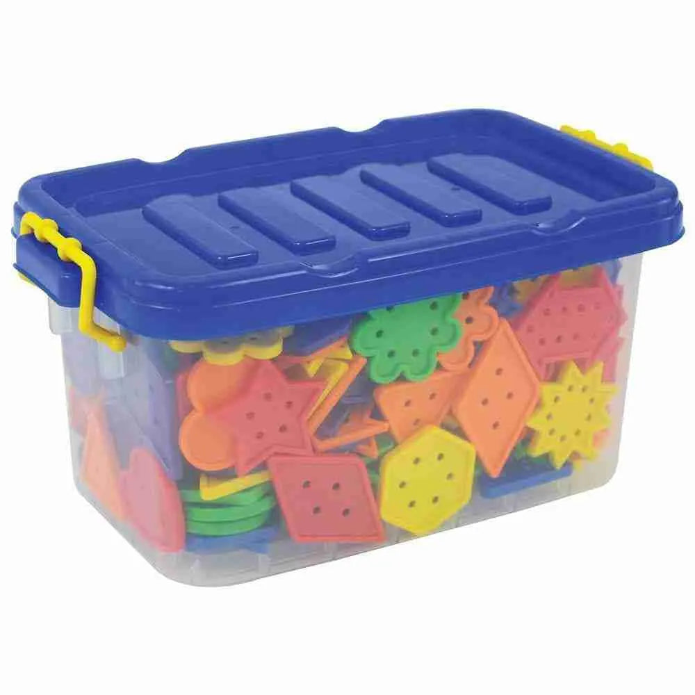 A Bigjigs container filled with lots of colorful magnets.
