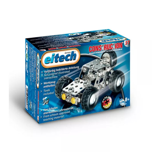 A box with an Eitech Construction Model Jeep inside of it.