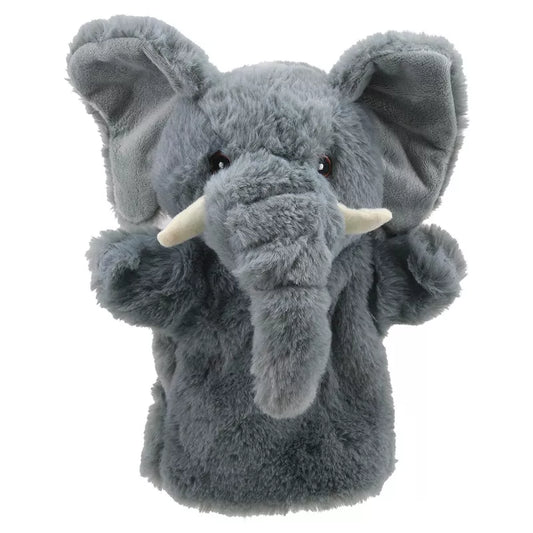 A gray ECO Puppet Buddies Elephant Hand Puppet on a white background.