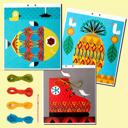 A group of Embroidery Kits with different designs on them.