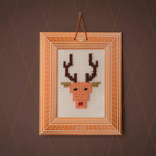An Embroidery Kit Reindeer picture with antlers.