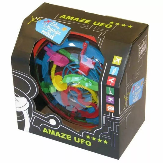 A Eureka 3D Puzzle Amaze UFO with a colorful ball in it.