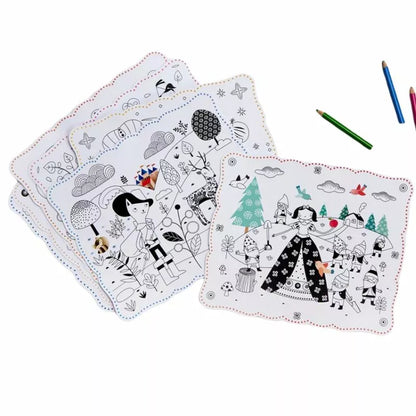 A set of 12 Magic Tales - To colour and hang placemats with coloring pencils and crayons.
