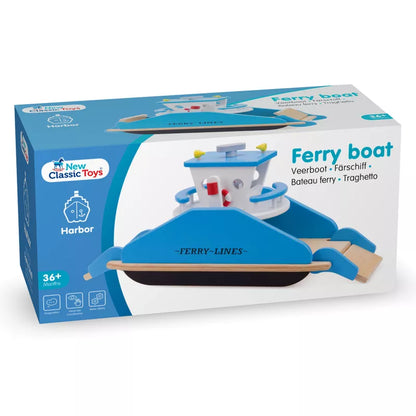 A New Classic Toys Ferryboat Wooden Toy inside of a box.