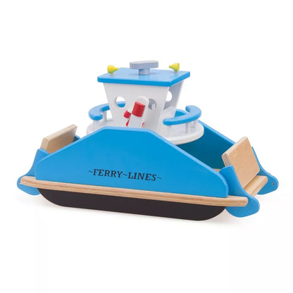 The New Classic Toys Ferryboat Wooden Toy with a life preserver.