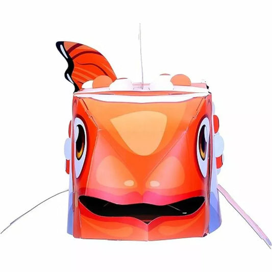 An arts & crafts Fiesta Crafts 3D Mask Clownfish shaped kite with an orange fish on it, perfect for dressing up as a 3D Clownfish mask.