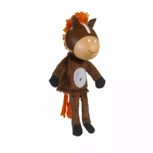 a Fiesta Crafts Horse Finger Puppet with orange hair.