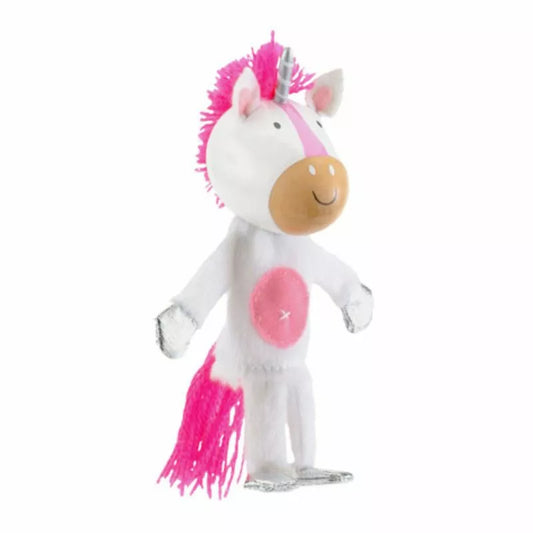 a white and pink Fiesta Crafts Unicorn Finger Puppet with a pink mane.