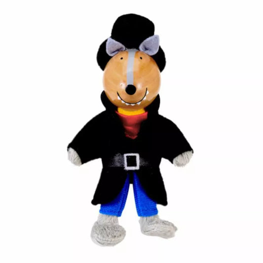 A Fiesta Crafts Big Bad Wolf Finger Puppet wearing a top hat and coat.