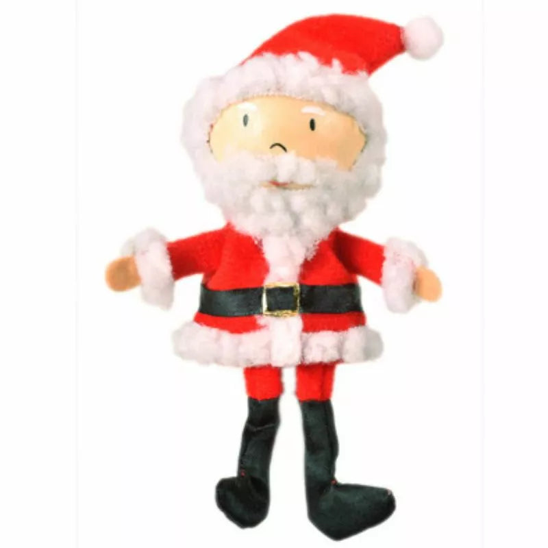 A Fiesta Crafts Santa Finger Puppet with a wooden head, set against a white background.