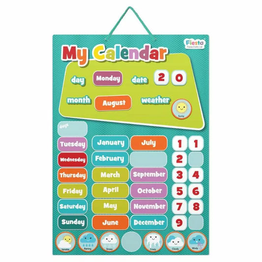 A Fiesta Crafts Magnetic My Calendar featuring numbers and pictures, perfect as a toy for children to learn and play with.