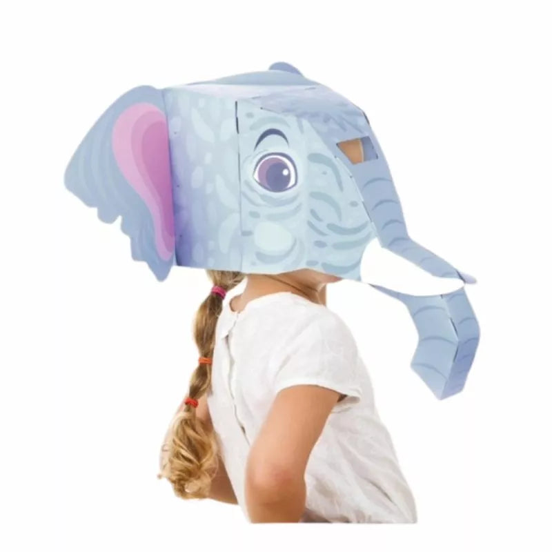 A little girl wearing an Elephant 3D Mask.