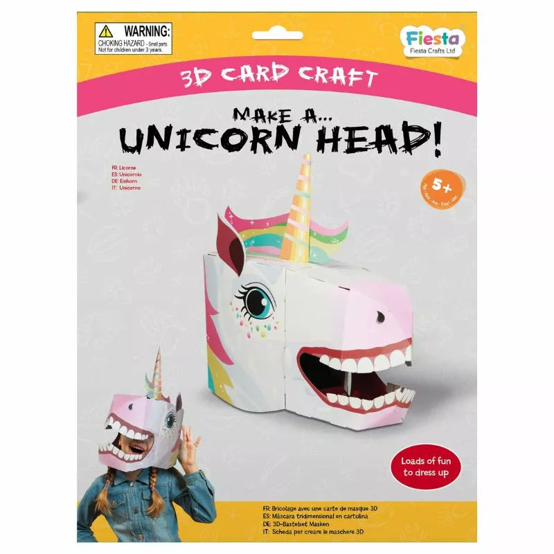 A Unicorn 3D Mask attached to a cardboard unicorn head.