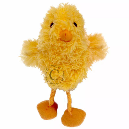 The Puppet Company Chick Finger Puppet is standing on a white background.