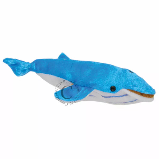 A Blue Whale Finger Puppet, sized for children or adults’ fingers. Soft padded body, with realistic colours.