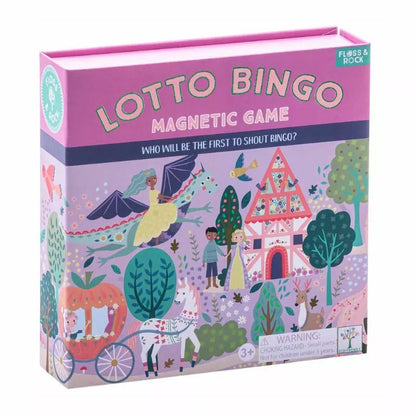 A pink box with a picture of Floss & Rock Magnetic Lotto Bingo Fairy Tale.