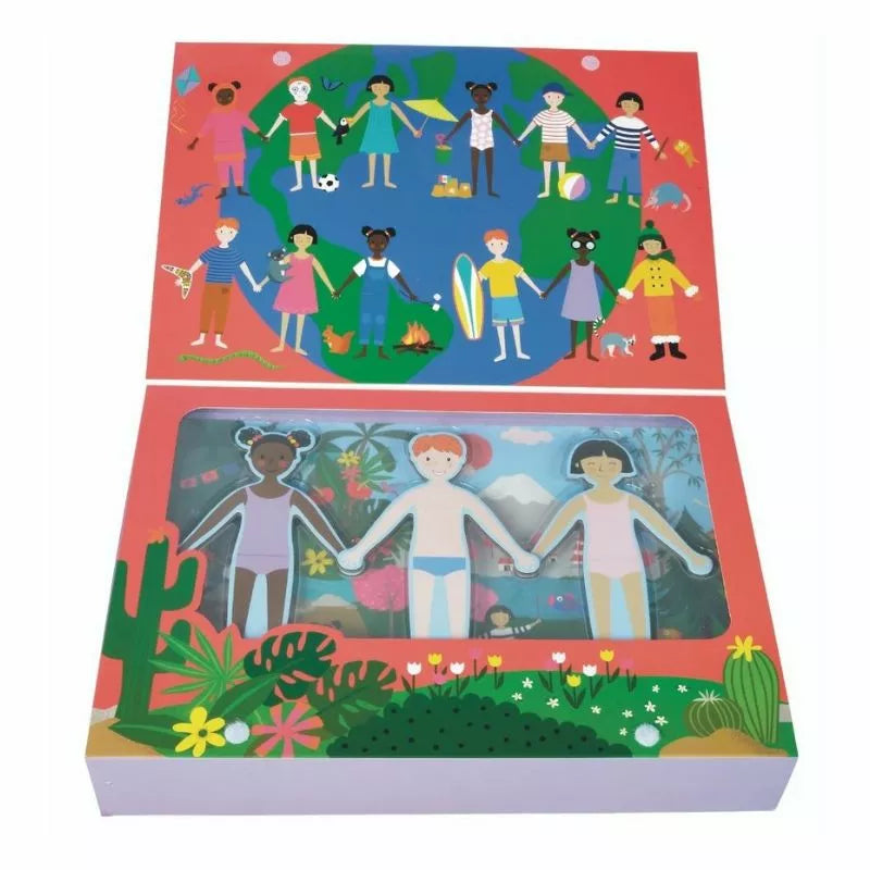 a Floss & Rock Magnetic Dressup Children of the World box with a picture of people holding hands.