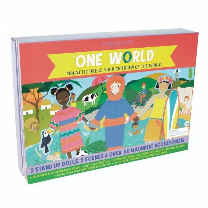 A Floss & Rock Magnetic Dressup Children of the World book with a picture of a woman.